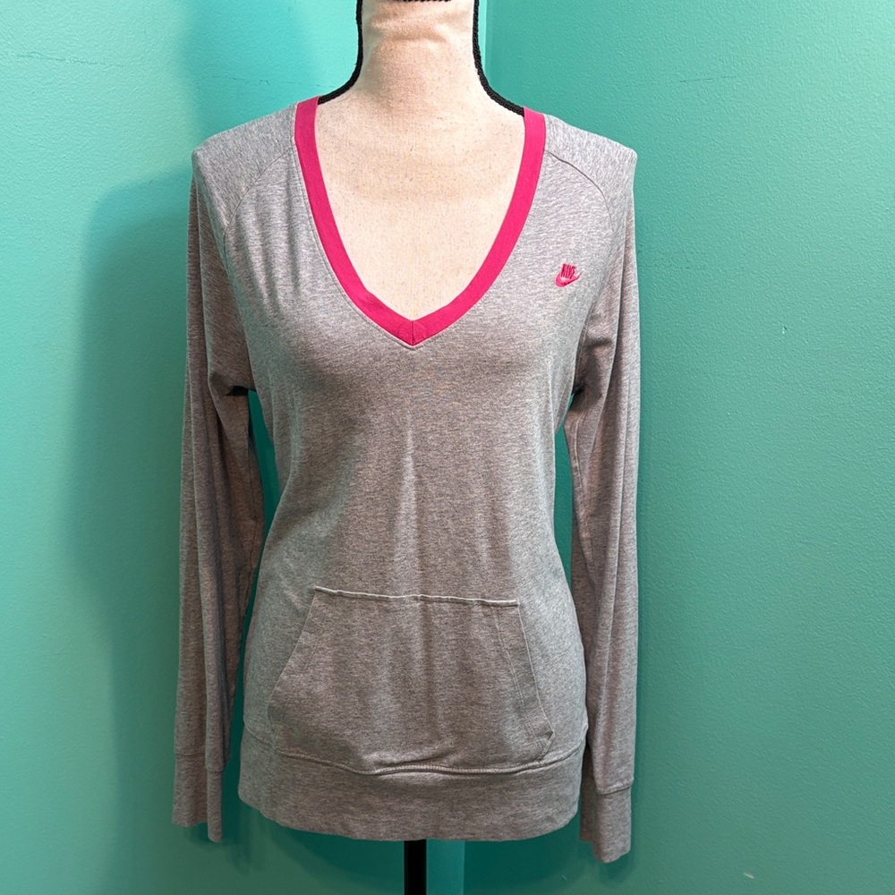 Nike Heather Gray V-Neck with Pink Trim and kangaroo pouch